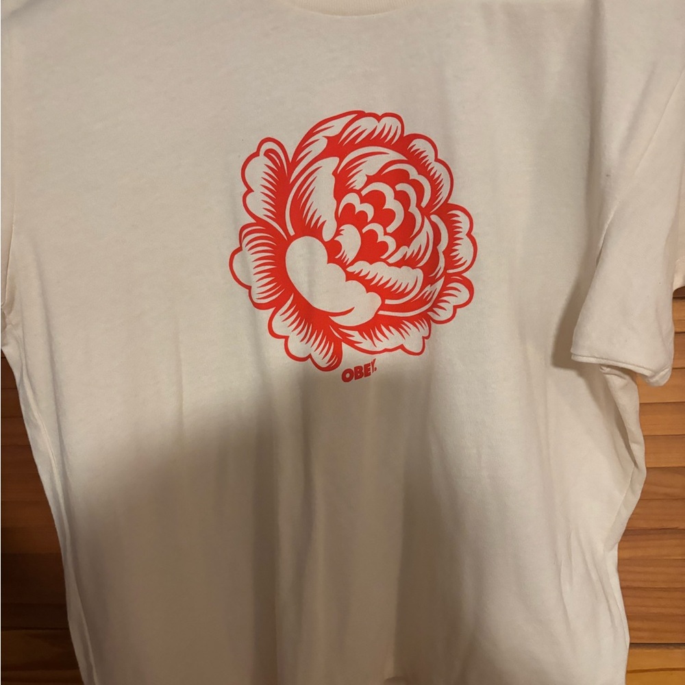 Obey Cream Tee with Red Floral Design - Picture 3 of 6